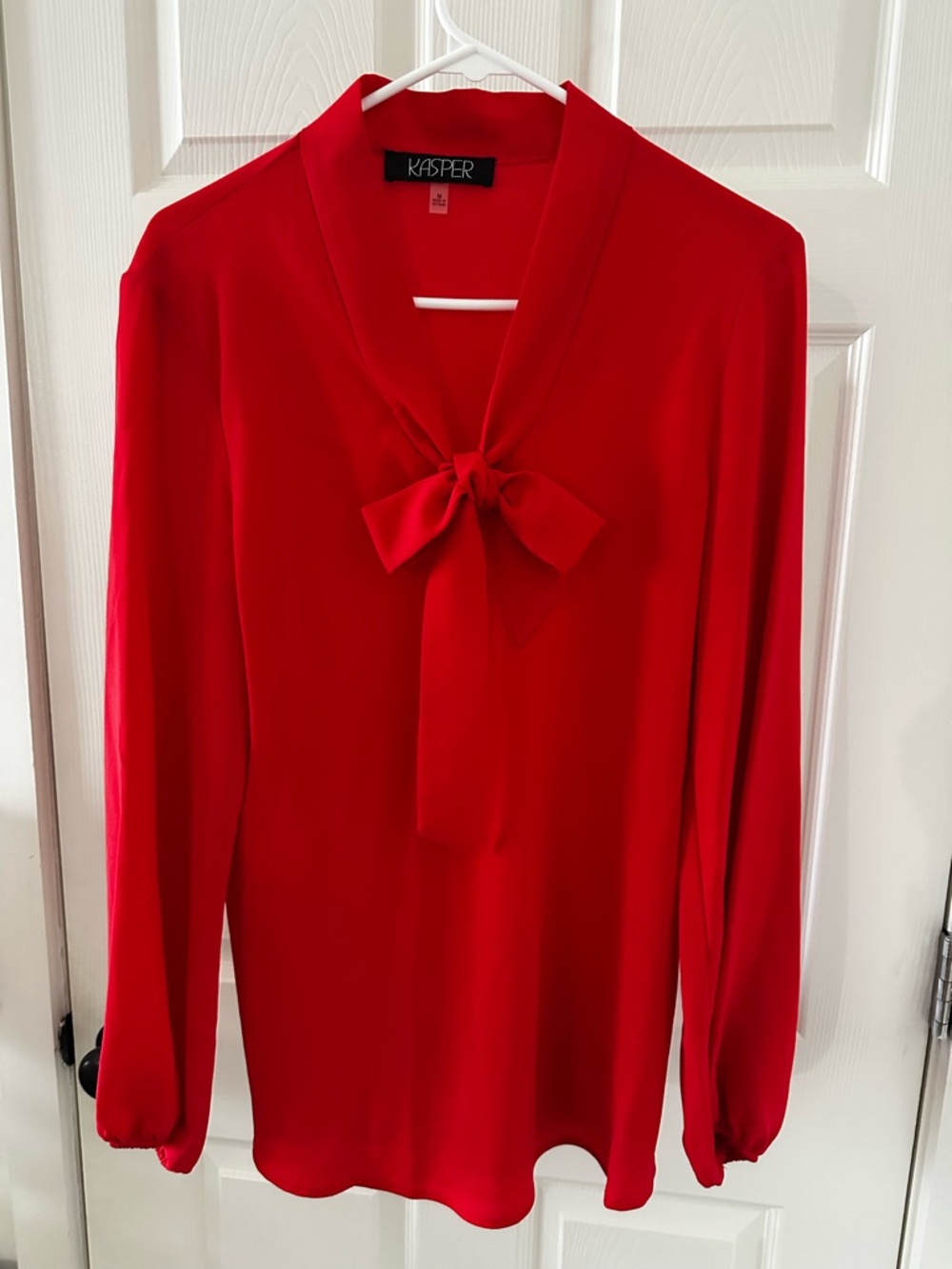 Kasper Red Bow-Neck Long Sleeve Blouse